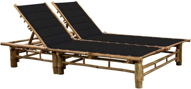 Furnicato Sonnenliege aus Bambus mit verstellbarer Kopfstütze, Schwarz, B/T/H: 200 x 130 x 24,87 cm - Bild 1