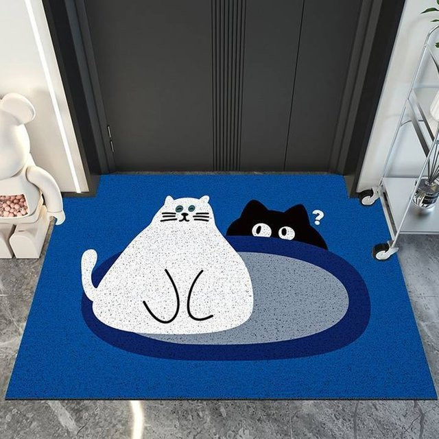 Blauer Cartoon Fußmatte Schmutzfänger mit Tier-Motiv, rutschfeste Eingangstür-Matte aus PVC, B/B: 40 x 60 cm - Bild 1
