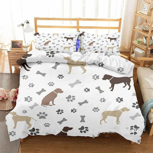 Dackel Cartoon Hunde Bettwäsche Set aus Mikrofaser in Weiß mit Bettbezug und 2 Kissenbezügen, B/T/H: 133 x 70 cm und Kissen: 50 x 70 cm - Bild 1