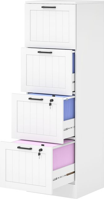 HOMCOM Bürocontainer aus Holz mit 4 Schubladen und Schlössern, weiß, H x B x T: 131 x 40 x 40 cm - Bild 1