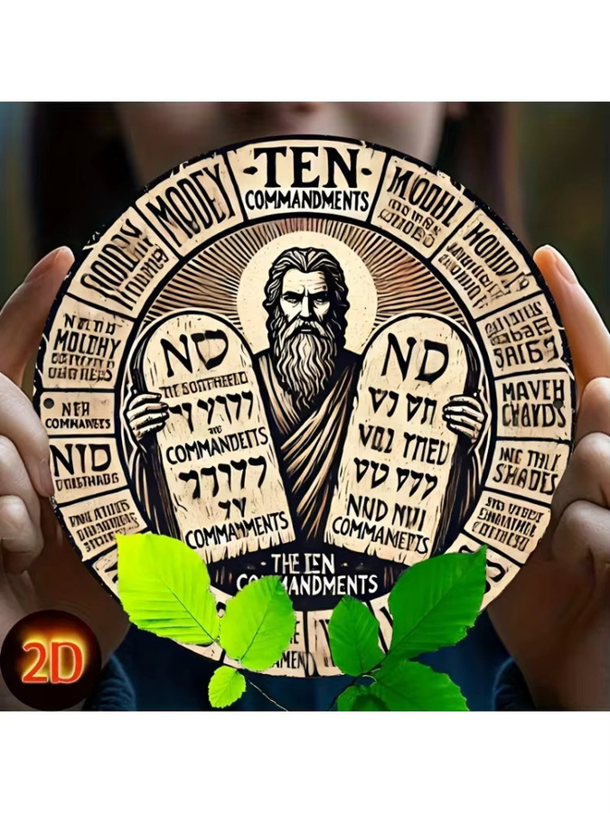 Potdemiel Rundes Metall-Wandbild Vintage Zehn Gebote Moses Stein Bibel Deko Durchmesser: 20 cm - Bild 6