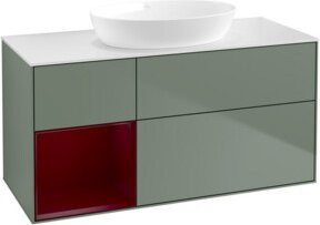 V&B Waschtischunterschrank Finion mit Wandbeleuchtung, Breite: 120 cm, Tiefe: 50,1 cm, Höhe: 50,1 cm, lackiert in Oliv mit Melange - Bild 1
