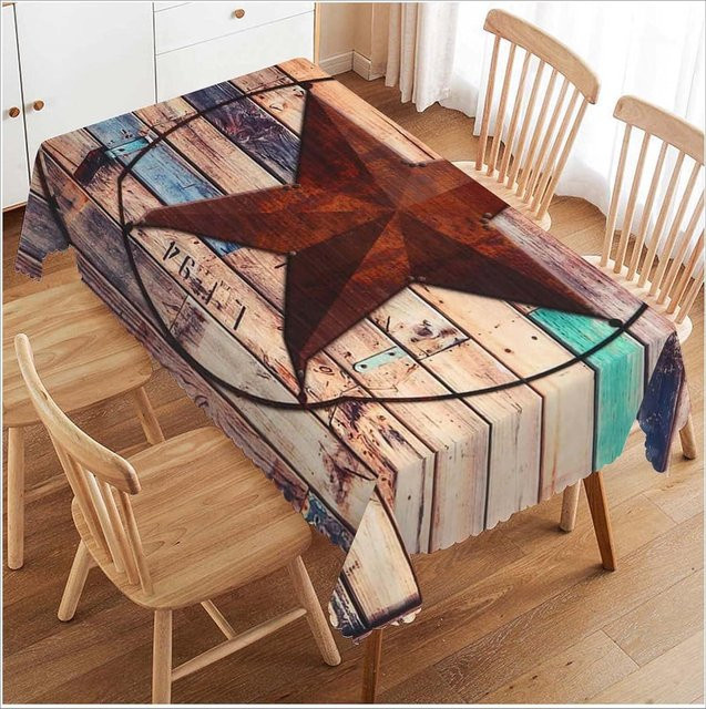 Wasserdichte rechteckige Tischdecke von JINGYUE Pet im Western Country Scheunen-Design mit Texas Stern, Mehrfarbig, B: 100 cm, L: 160 cm - Bild 1