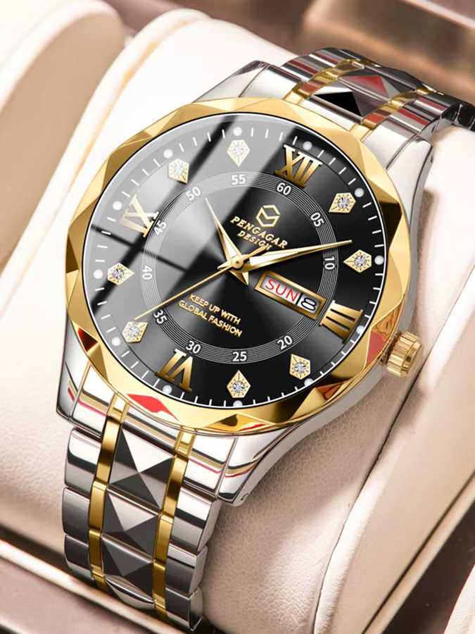 PENGAGAR Armbanduhr Quarz, Edelstahl, Gold, Bicolor, Herren - Bild 7