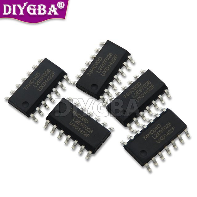 DIYGBA 10 Stück Logik-Chips SN74HC14D / SN74HC00D / SN74HC02D / SN74HC04D / SN74HC08D / SN74HC27D / SN74HC74D / SN74HC32D / SN74HC86D in SOP14 Gehäuse, Schwarz - Bild 1
