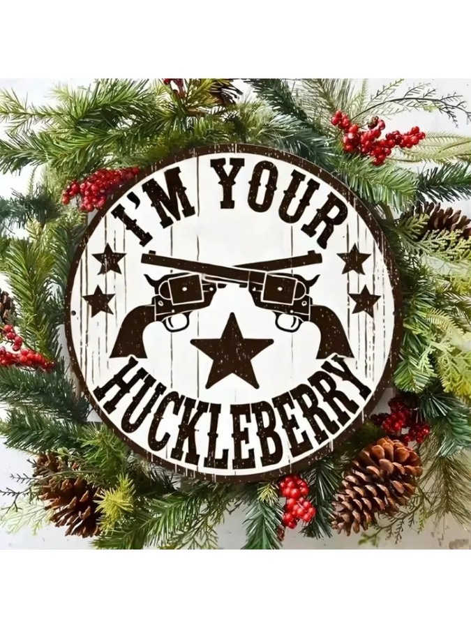 Rundes Wandschild aus Holz im Vintage-Stil mit I'm Your Huckleberry Design von Potdemiel, Durchmesser: 20 cm - Bild 6