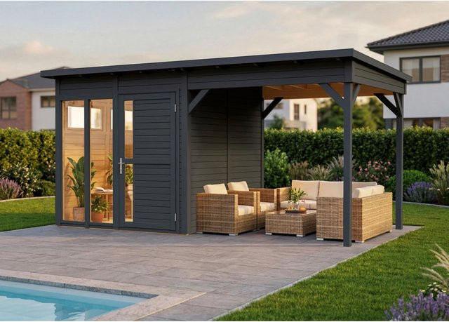 Bertilo Holz-Gartenhaus Pentus2 modern mit Flachdach in Anthrazit, lasiert, B/T: 229 x 115 cm - Bild 1