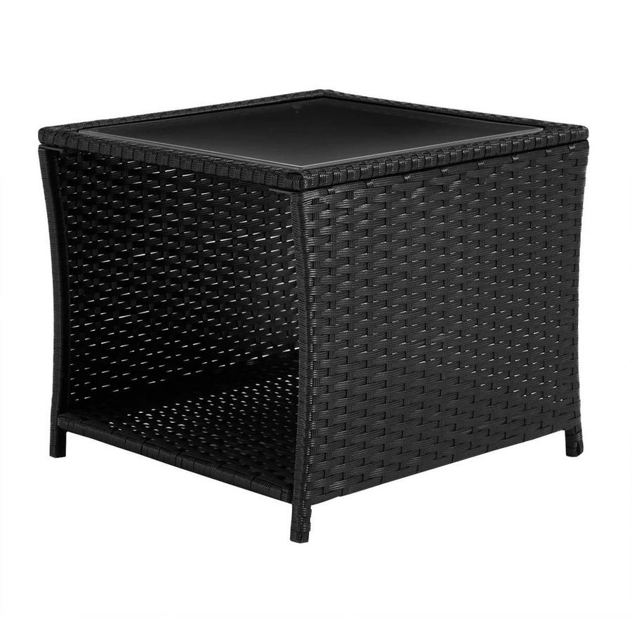 WOLTU Gartentisch Beistelltisch aus Polyrattan mit Glasplatte und offenem Fach in Schwarz, B/T/H: 45 x 45 x 60 cm - Bild 2