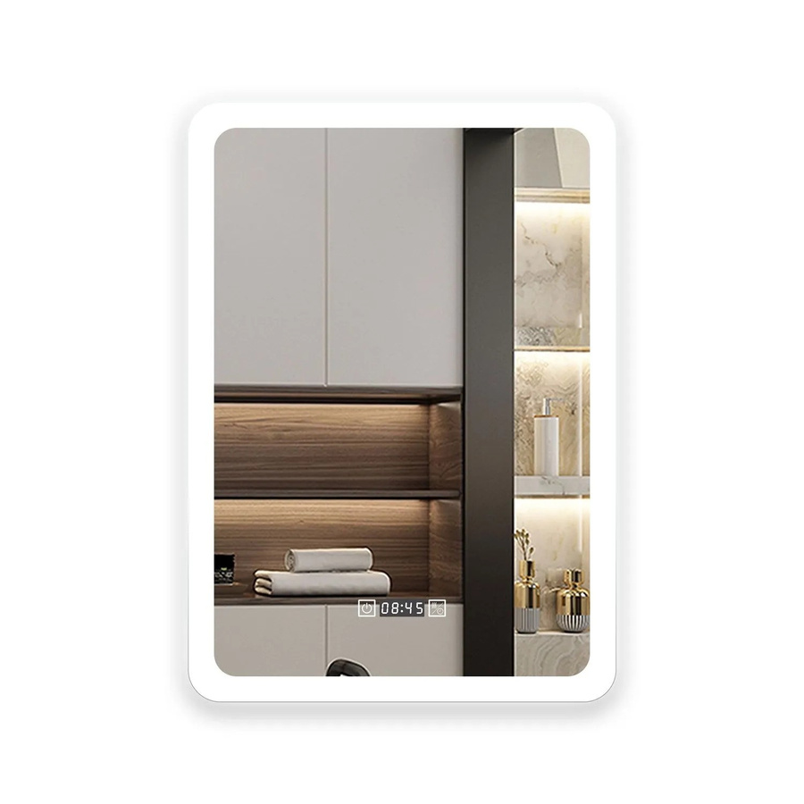 Aica Sanitär Badspiegel mit LED Beleuchtung und Uhr, B: 50 cm, H: 70 cm, dimmbar mit Memory Touch Funktion - Bild 2