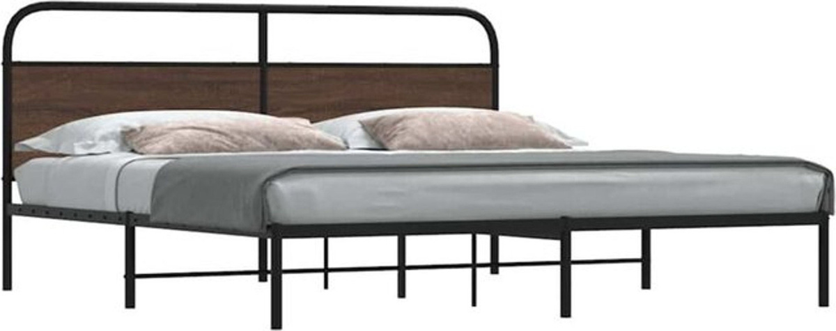 Metallbett Vidaxl in Braun mit Eichen-Optik im Industrial-Stil, B/T/H: 180 x 200 cm - Bild 1