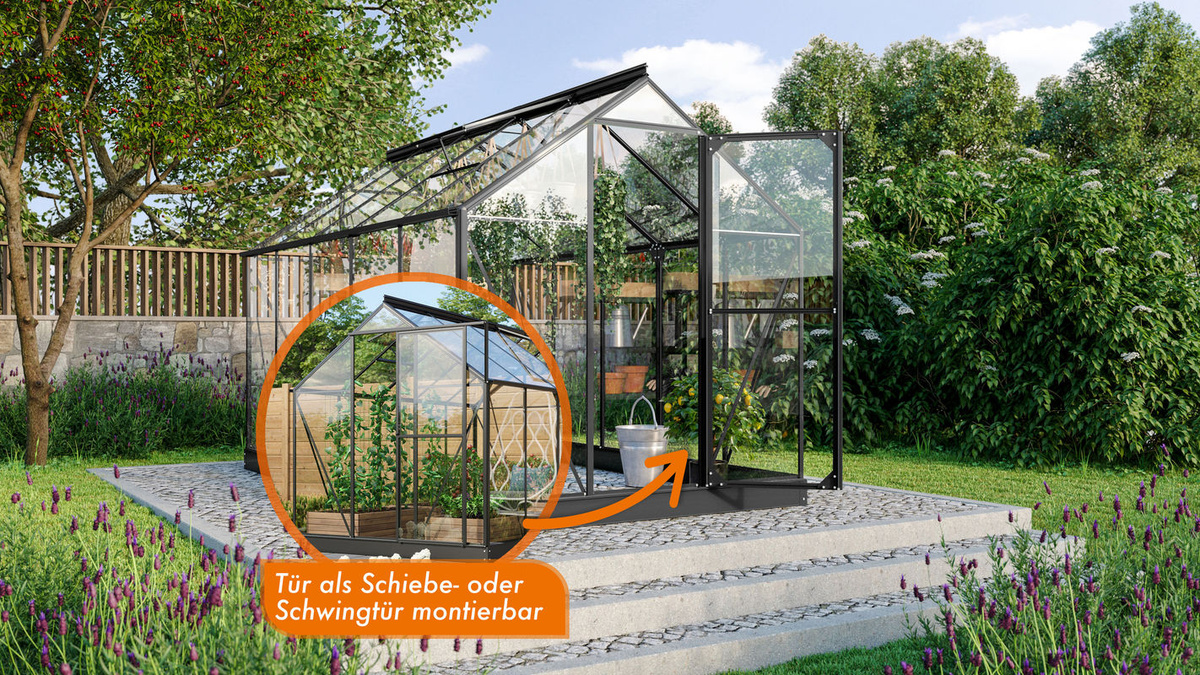 Vitavia Gewächshaus Triton 3800 Schwarz mit 3,8 m² Fläche, ESG-Glas und Stahlfundamentrahmen - Bild 2