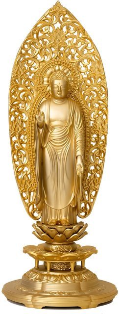 Buddha-Statue Amida Nyorai aus vergoldeter Takaoka-Kupferware in Gold, Höhe: 25 cm - Bild 1