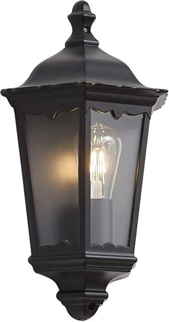 QAZQA Klassische Außenwandleuchte Havana Half Schwarz mit Glas und E27 LED dimmbar IP44 - Bild 1