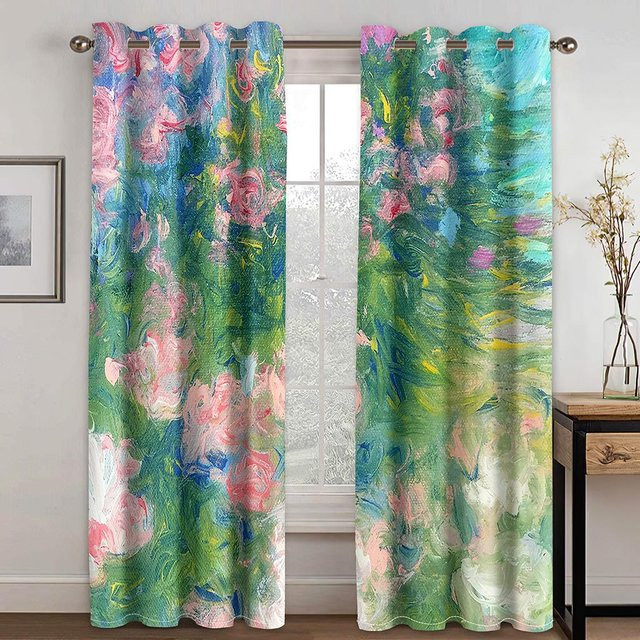 2er-Set Moderne Semi-transparente Vorhänge mit Blumenmuster in Multicolour, Breite: 75 cm, Höhe: 166 cm - Bild 1