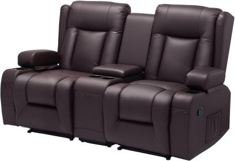 VEVOR Loveseat Recliner Sofa aus PU-Kunstleder mit Mittelkonsole, USB-Anschlüssen und Getränkehaltern, Braun, B/T/H: 160,1 x 82,0 x 58,0 cm - Bild 1