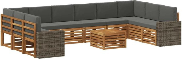 vidaXL Outdoor-Sofagarnitur aus Akazienholz in U-Form, 11-teiliges Set mit anthrazitfarbenen Polyester-Polstern - Bild 1