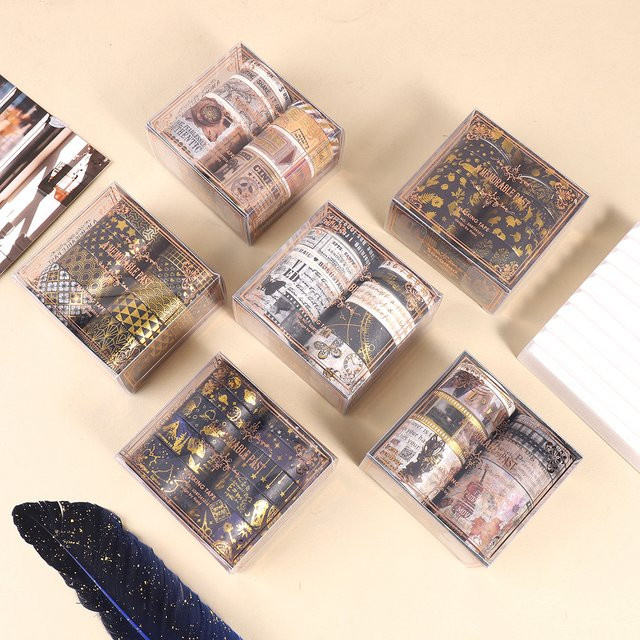 Retro-Washi-Klebeband mit geometrischem Stern und Goldprägung in Gold und Multicolour für DIY-Tagebücher und Kartendekoration - Bild 1