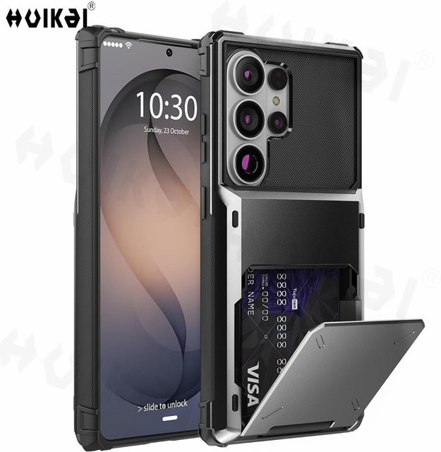 Stoßfeste Hybrid-Schutzhülle für Samsung Galaxy S26 Ultra 6,9 Zoll mit Kreditkartenhalter in Schwarz - Bild 1