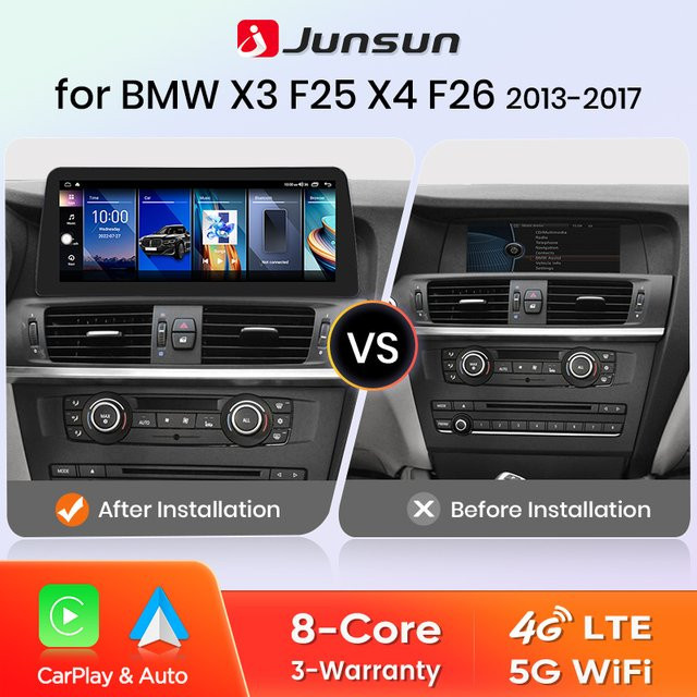 Junsun Wireless Carplay Android Auto Radio für BMW X3 F25 und X4 F26 (2010-2017) mit 12,3 Zoll Display, 4G, WiFi und GPS in Schwarz - Bild 1