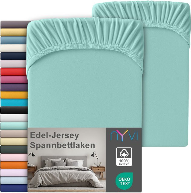 NYVI Edel Jersey Spannbettlaken Deluxe 2er Set aus 100% supergekämmter Baumwolle, Farbe: Aqua, B/T: 140-160 x 200 cm, passend für Matratzen bis 25 cm Steghöhe - Bild 1