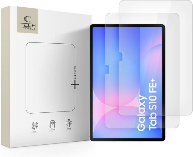 Tech-Protect FIT+ Schutzfolie aus gehärtetem Glas für Samsung Galaxy Tab S10 FE+, transparent, 2er-Set, Vollverklebung, 2.5D - Bild 1