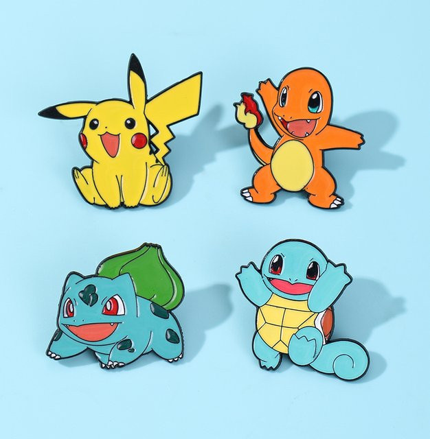 DUODUOBAO Pin-Set, Emaille, Pikachu, Charmander, Bulbasaur, Squirtle, Unisex - Bild 1
