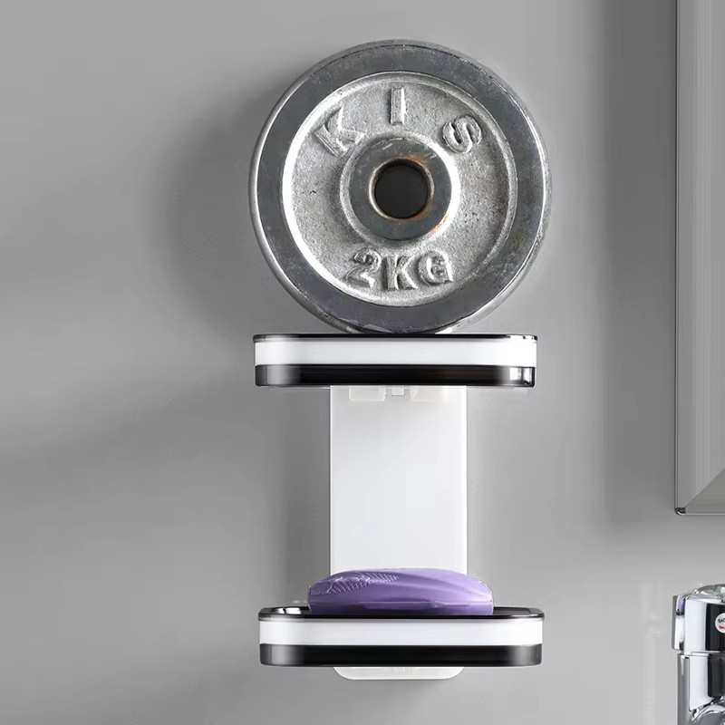 Doppelschichtiges Seifenregal für das Badezimmer mit Abfluss zur Wandmontage, Weiß, Breite: 16,0 cm, Höhe: 13,0 cm - Bild 3