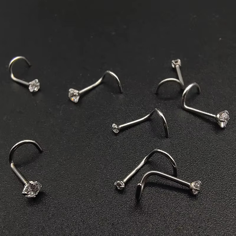 ZHIMO Nasenstecker L-förmig, Silber, Zirkonia, Unisex - Bild 3