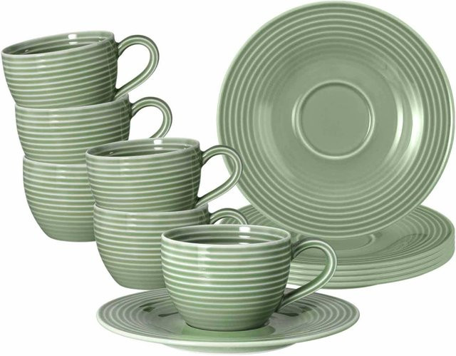 Seltmann Weiden Espressotassen mit Untertassen Beat Color Glaze Grün Gestreift, 6er Set, 100 ml - Bild 1