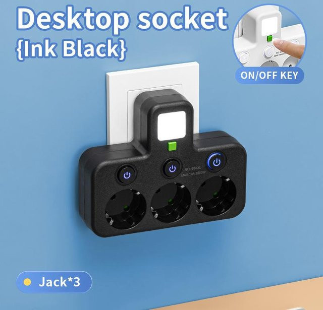 Jack Steckdosenleiste mit USB Typ-C und 3 USB Anschlüssen in Schwarz - Bild 1