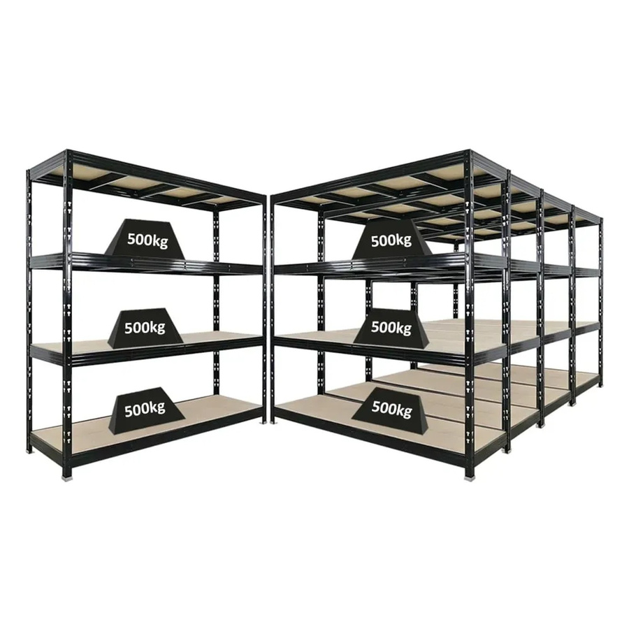 5er Set PROREGAL Rhino Profi Schwerlastregal Schwarz mit 4 verstellbaren Spanplatten-Ebenen, B/T/H: 200 x 60 x 200 cm, Fachlast 500 kg - Bild 2