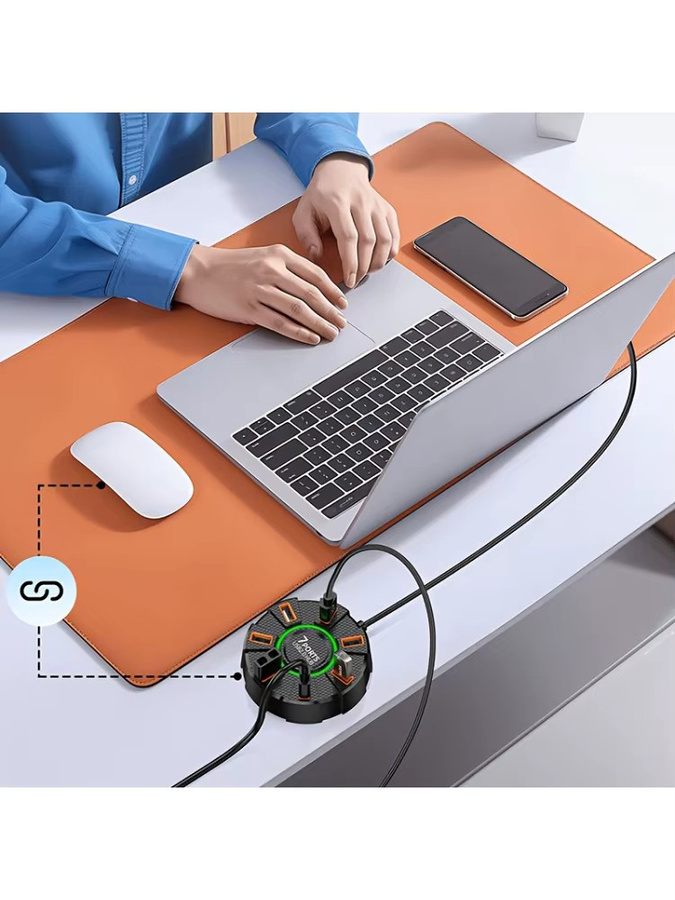 FocusOnPC High-Speed USB 2.0 Hub mit LED und Netzteil für PC und Laptop, erhältlich in Schwarz oder Weiß - Bild 7