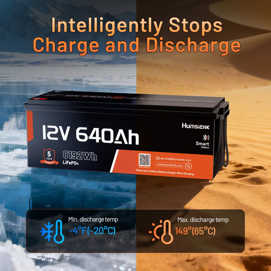 Humsienk 12V 600Ah LiFePO4 Lithium-Eisenphosphat-Batterie mit APP-Überwachung und 250A BMS in Schwarz - Bild 5