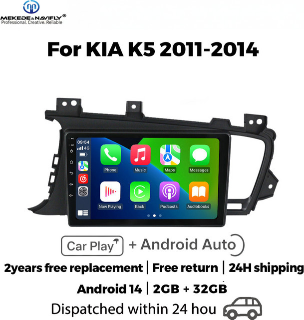 NAVIFANS Android 14 Autoradio mit 9 Zoll Display für Kia K5 Optima 2011-2015, kabelloses CarPlay, GPS Navigation und Stereo Multimedia Player, Schwarz - Bild 1