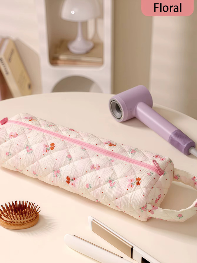 qiusmile Aufbewahrungstasche für Haartrockner und Lockenstab mit floralem Design in Pink - Bild 2