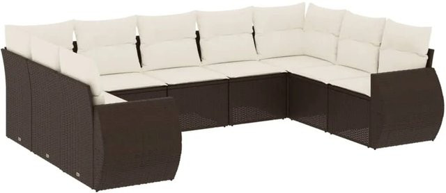 vidaXL 9-teilige Garten-Sofagarnitur in U-Form aus braunem Poly-Rattan mit Sitzkissen und Rückenkissen - Bild 1