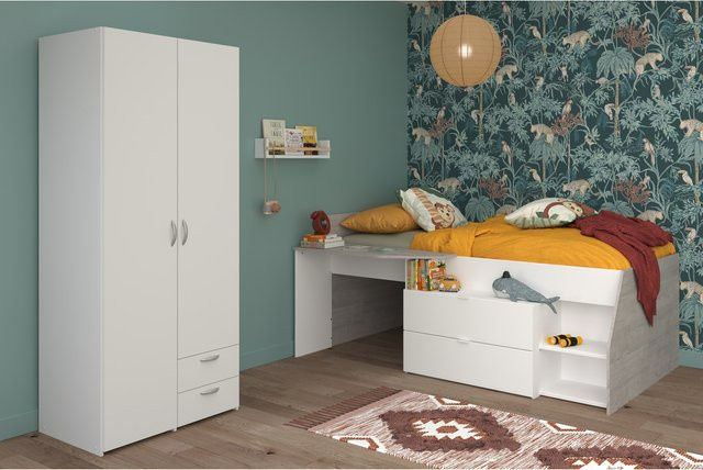 Parisot Kinderzimmer Set Milky 14 2-teilig mit Hochbett und Kleiderschrank in Weiß und Grey Loft - Bild 1
