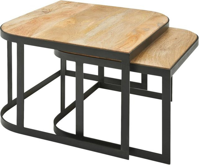 Wohnling Beistelltisch 2er-Set aus Mango-Echtholz und Eisen in Schwarz und Braun - Bild 1