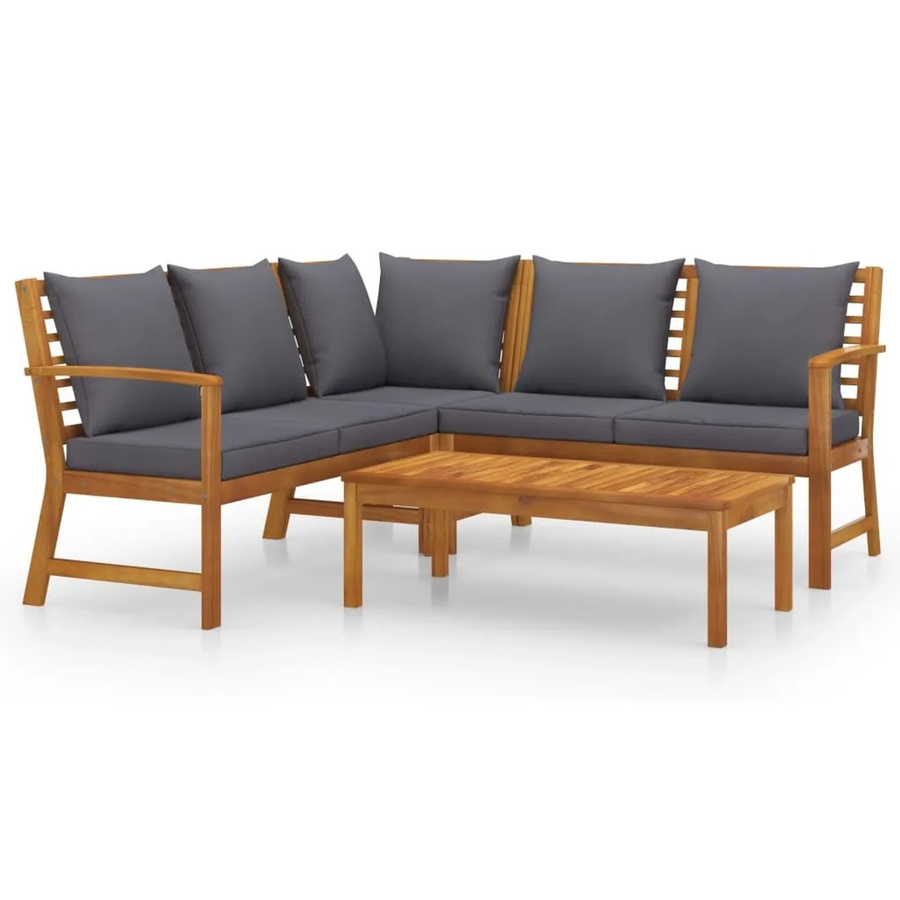 vidaXL 4-tlg Garten-Lounge-Set aus Akazienholz mit grauen Auflagen in L-Form - Bild 2