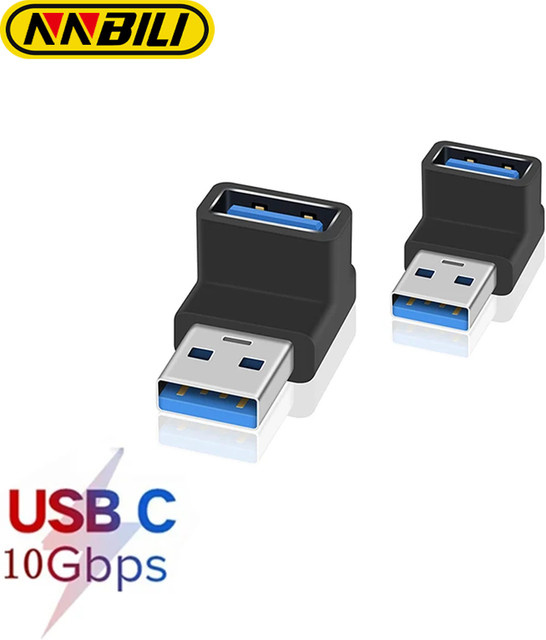 NNBILI USB A auf USB A Konverter Adapter in Schwarz, L-förmiger Ellenbogen für 10 Gbit/s Schnellladen und Datenübertragung - Bild 1