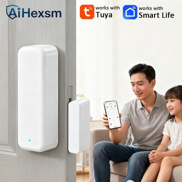 Tuya Smart Mini WiFi Türsensor Magnetkontaktdetektor in Weiß mit Sprachsteuerung kompatibel mit Alexa und Google Home ohne Hub - Bild 1