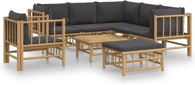 vidaXL 8-tlg Garten-Lounge-Set aus Bambus mit dunkelgrauen Polstern - Bild 1