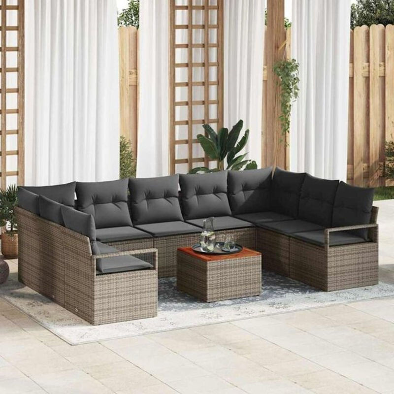Vidaxl Garten-Sofa-Set aus Poly-Rattan mit 10 Kissen in Grau - Bild 1