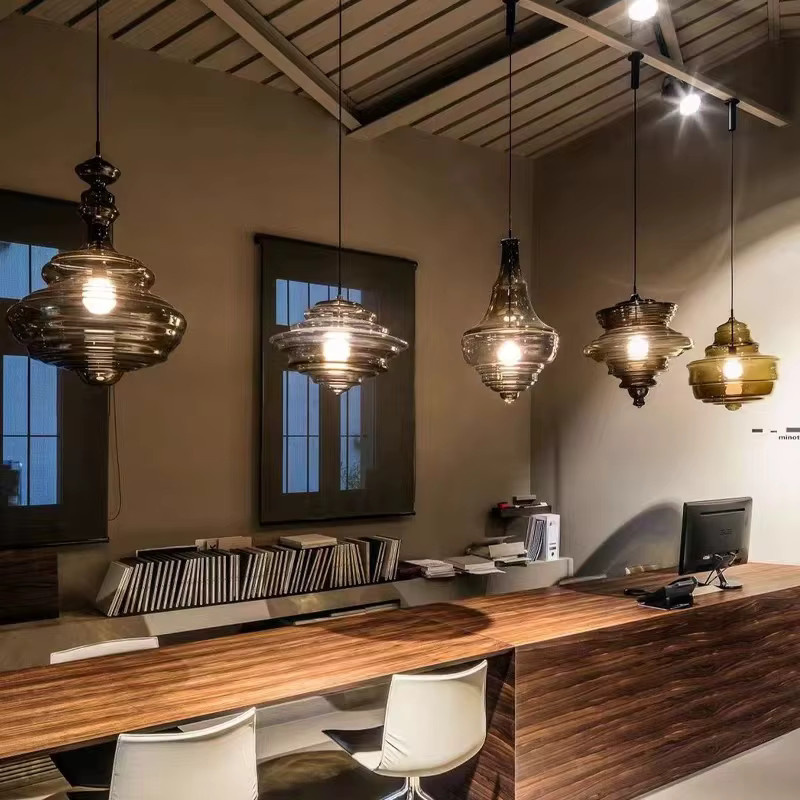 JIANKEXING Designer-Hängeleuchte aus Glas im Industrial-Stil, transparente Pendelleuchte für Esszimmer, Küche oder Treppenhaus, Schwarz - Bild 2