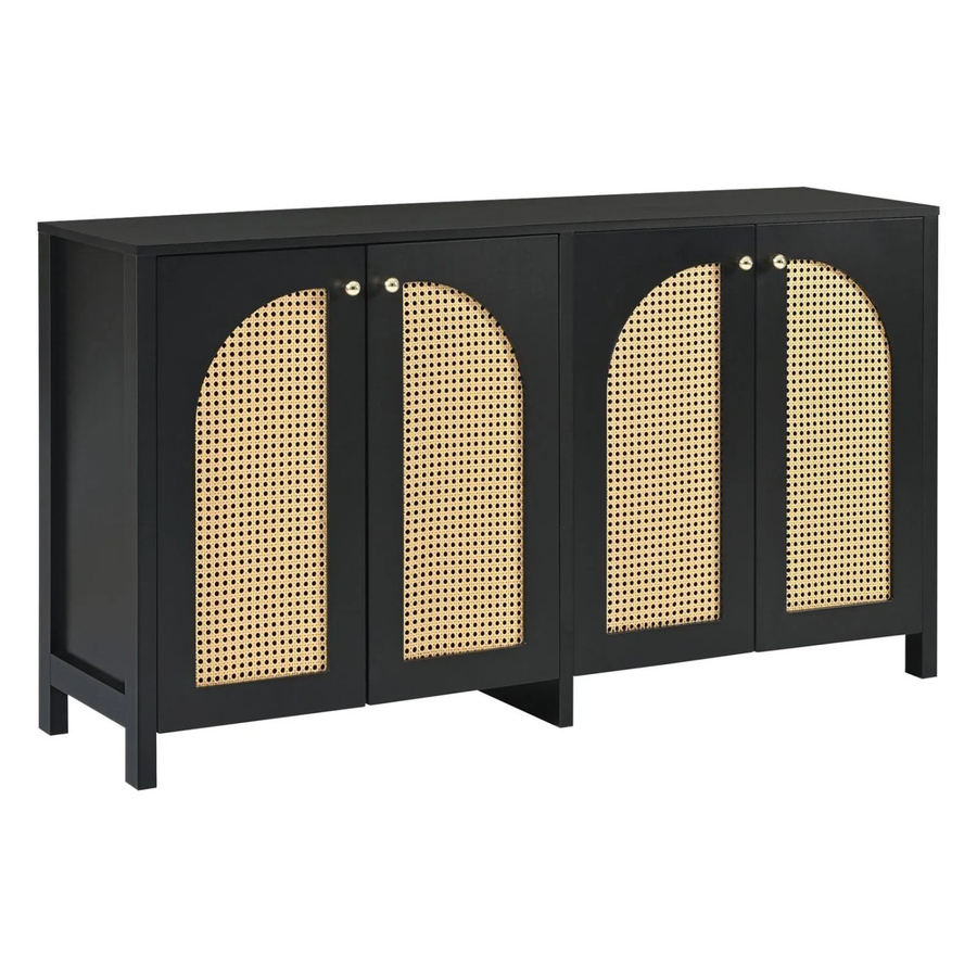 PXloue Sideboard mit 4 Rattantüren und Metallgriffen in Weiß, B/H/T: 145 x 80 x 40 cm - Bild 2