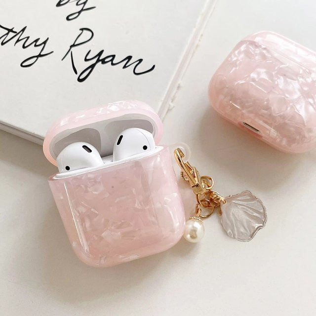 Silikon Perlen-Schutzhülle für Apple AirPods 4, 3, 2 und 1 in Pink mit Schlüsselring - Bild 1
