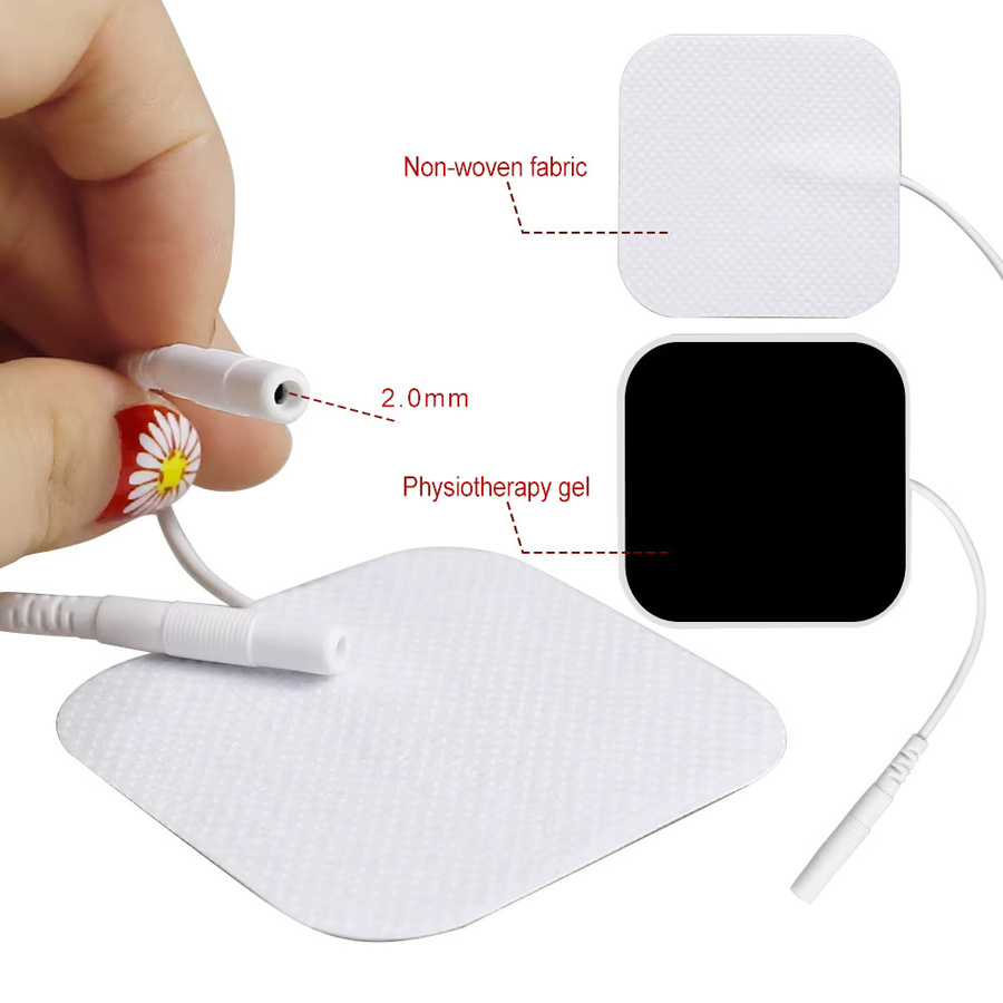 Raiuleko TENS EMS Elektrodenpads mit 2mm Stecker, 20 Stück oder 100 Stück, Farbe Weiß, Größe: 5 x 5 cm - Bild 2