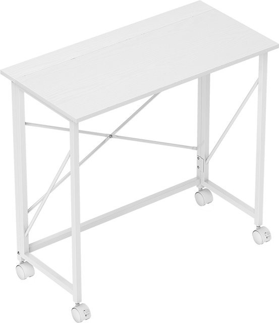 HOMCOM Schreibtisch Computertisch mit Rollen in modernem Design, faltbarer Bürotisch mit Stahlgestell für Home Office und Schlafzimmer, Weiß, B: 80 cm, T: 40 cm, H: 75 cm - Bild 1