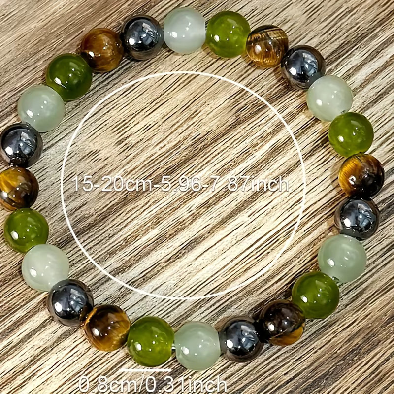DUTRIEUX Armband, Natursteinperlen, Grün Braun Schwarz Weiß, Unisex - Bild 6