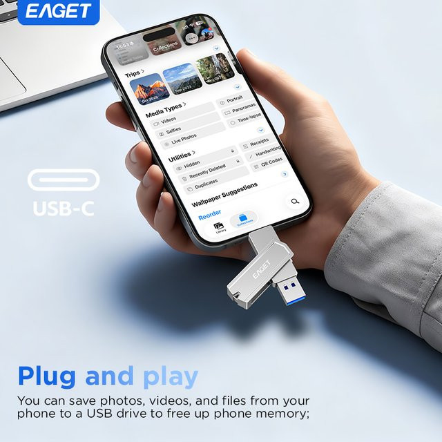 Eaget 2-in-1 USB 3.2 Flash-Laufwerk mit USB-C Anschluss in Silber - Bild 1